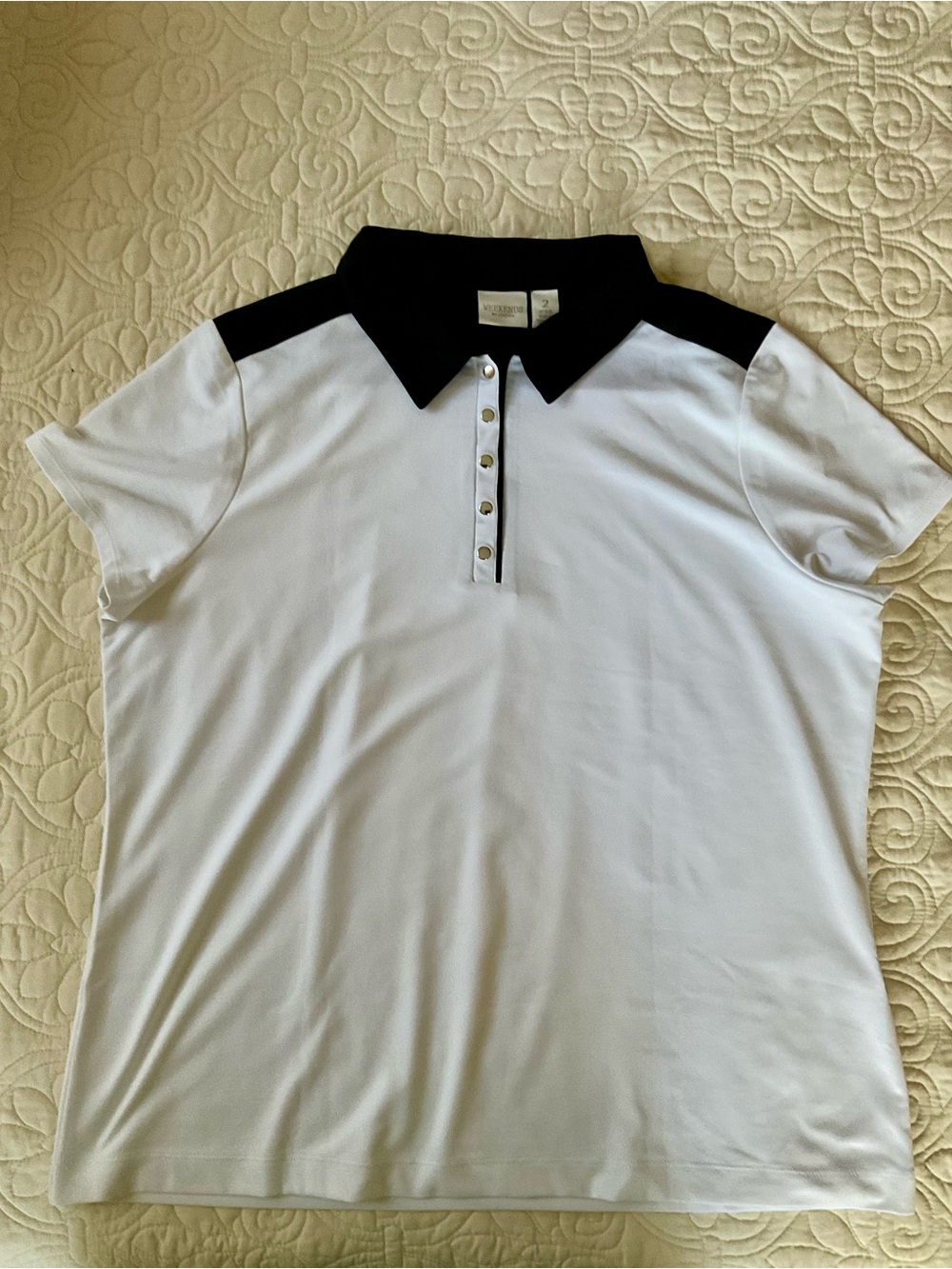 Chico’s Classic Contrast Polo Top - White with Black Trim